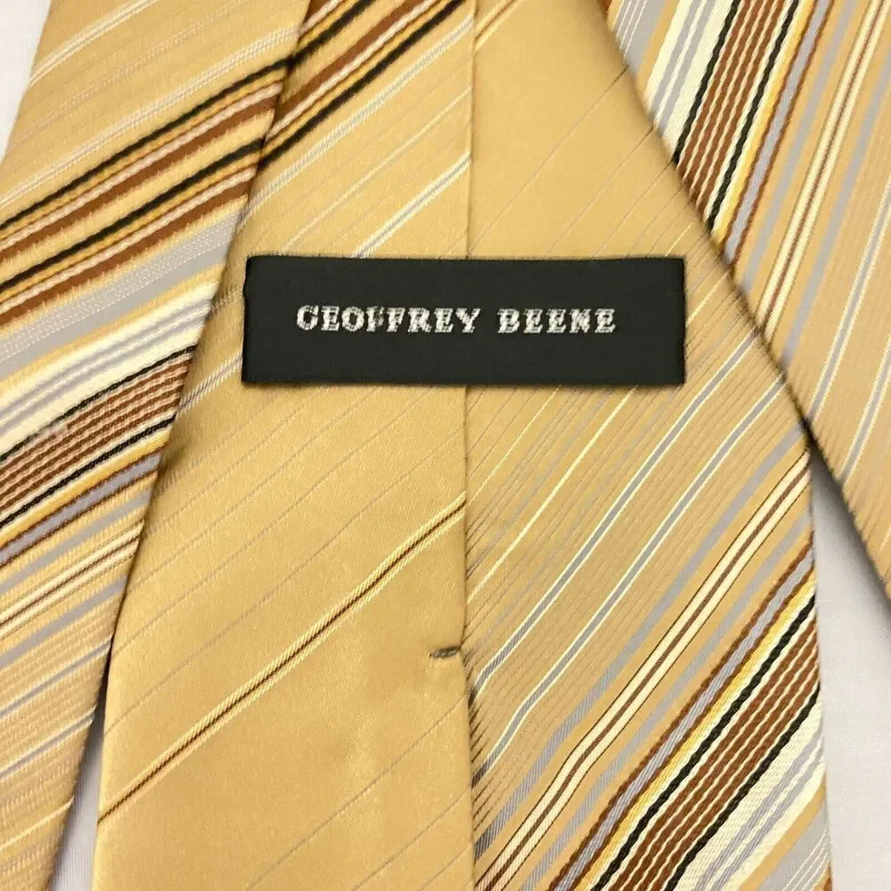#5573 Geofrey Beene Men's Gold Striped Necktie, Tie 57x4